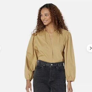 Vince Braid Trim Band Collar Blouse NWT Jute Size S